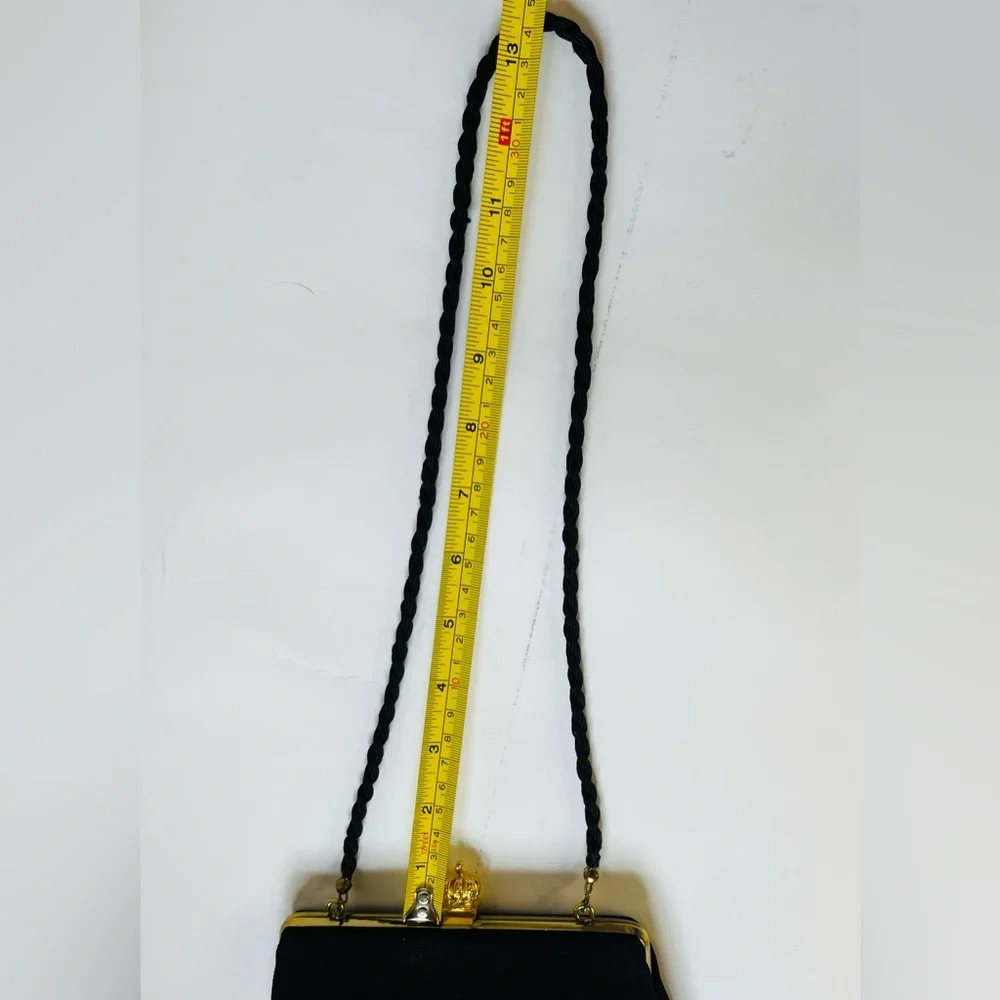 Black canvas purse with gold crown detail 80s 90s evening bag